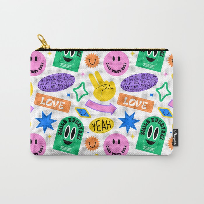 Retro funny sticker label cartoon pattern Carry All Pouch Gallery Image 1