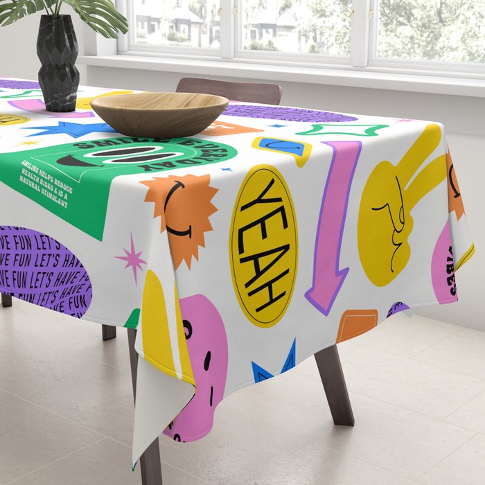 Retro funny sticker label cartoon pattern Tablecloth Gallery Image 3