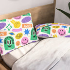 Retro funny sticker label cartoon pattern Pillow Sham Gallery Image 2