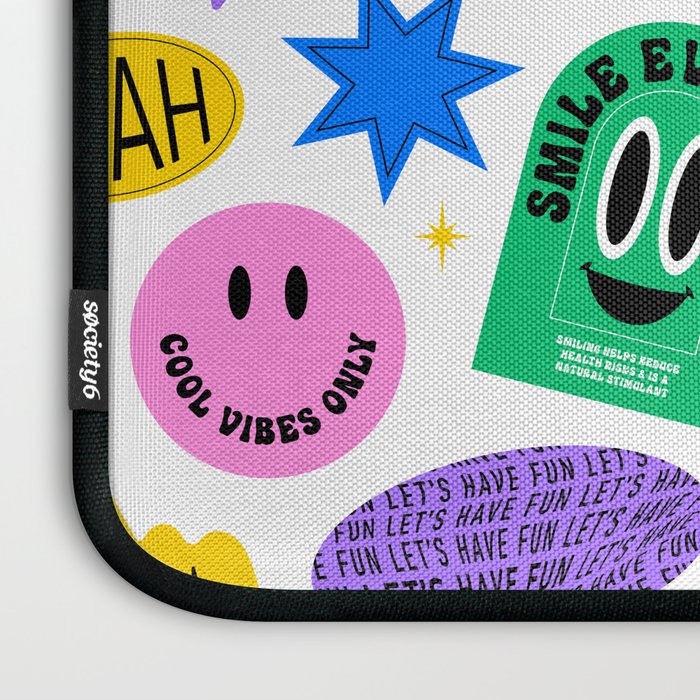 Retro funny sticker label cartoon pattern Laptop Sleeve Gallery Image 3