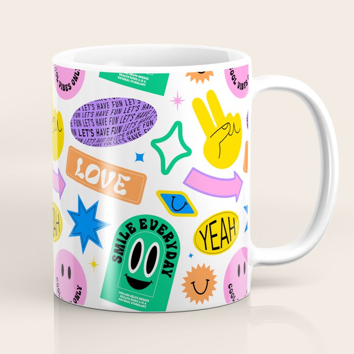 Retro funny sticker label cartoon pattern Coffee Mug Gallery Image 1