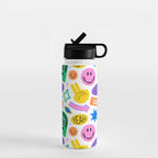Retro funny sticker label cartoon pattern Water Bottle Gallery Image 1