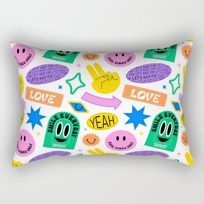 Retro funny sticker label cartoon pattern Rectangular Pillow Gallery Image 2