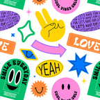 Retro funny sticker label cartoon pattern Coffee Mug Gallery Image 2