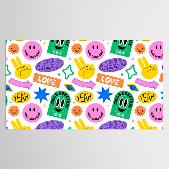 Retro funny sticker label cartoon pattern Tablecloth Gallery Image 2
