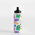 Retro funny sticker label cartoon pattern Water Bottle Gallery Image 2