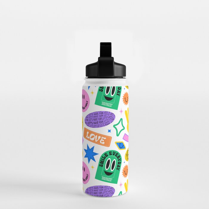 Retro funny sticker label cartoon pattern Water Bottle Gallery Image 2
