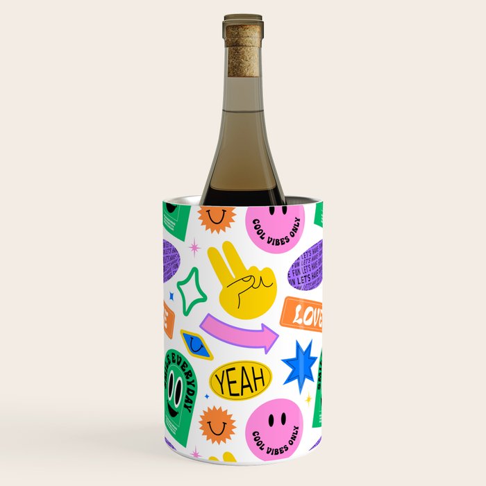 Retro funny sticker label cartoon pattern Wine Chiller Gallery Image 1