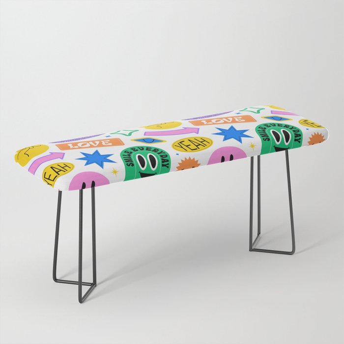 Retro funny sticker label cartoon pattern Bench Gallery Image 1