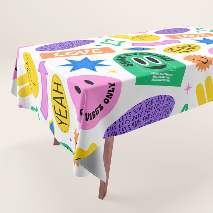 Retro funny sticker label cartoon pattern Tablecloth Gallery Image 1