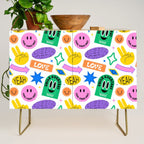 Retro funny sticker label cartoon pattern Credenza Gallery Image 1