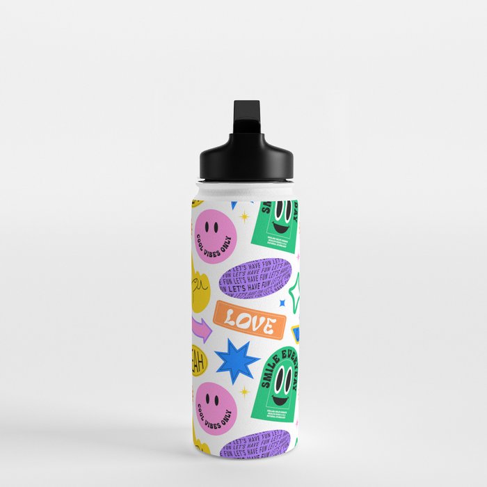 Retro funny sticker label cartoon pattern Water Bottle Gallery Image 3