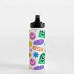 Retro funny sticker label cartoon pattern Water Bottle Gallery Image 3