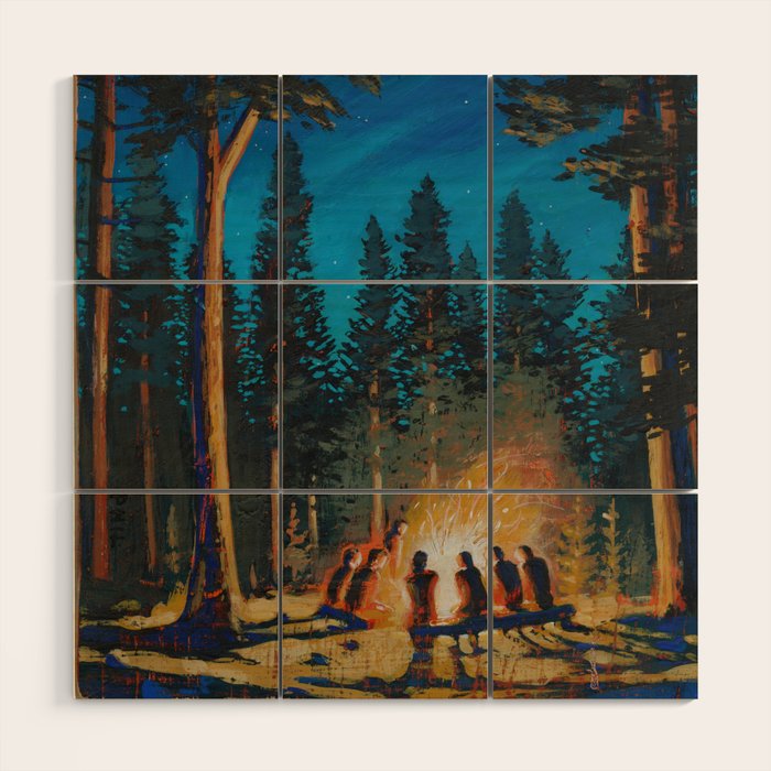 campfire gathering Wood Wall Art Gallery Image 1