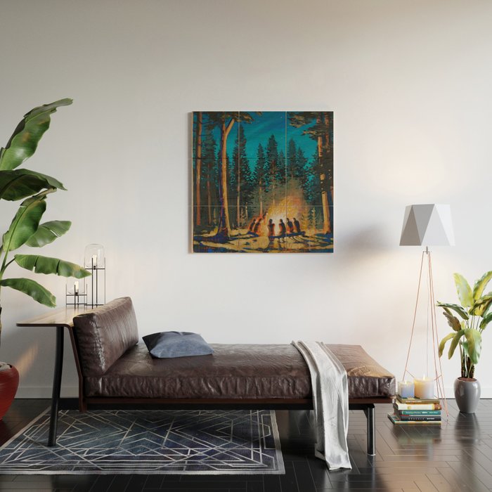 campfire gathering Wood Wall Art Gallery Image 2