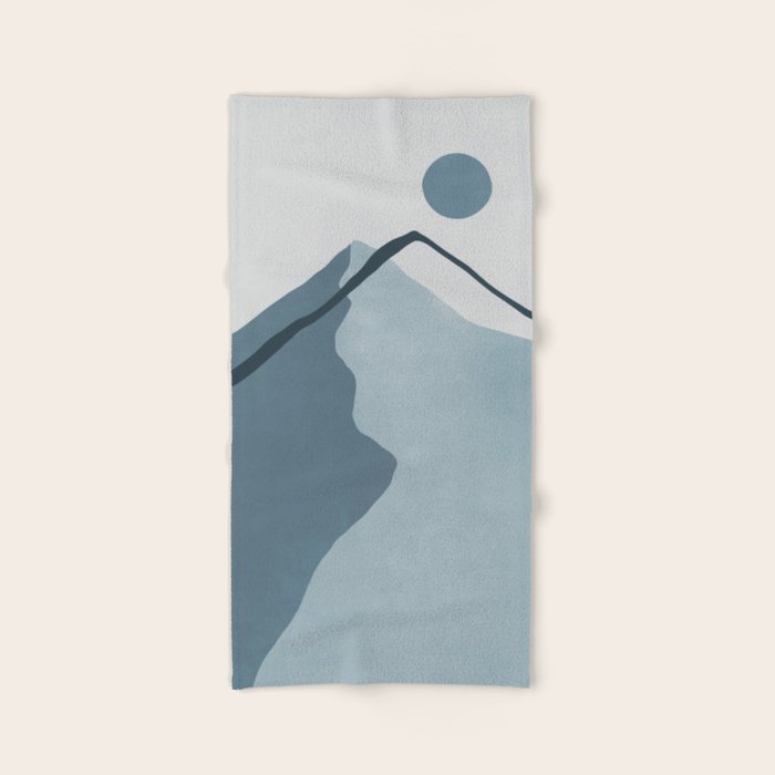 Minimalist Mountain Boho Landscape in Light Blue Tones Bath Towel Gallery Image 2