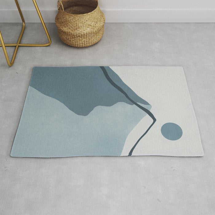 Minimalist Mountain Boho Landscape in Light Blue Tones Rug Gallery Image 1