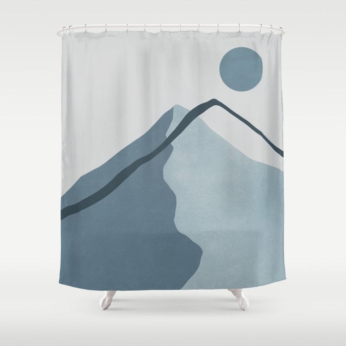Minimalist Mountain Boho Landscape in Light Blue Tones Shower Curtain Gallery Image 1
