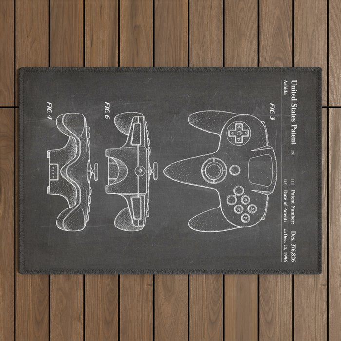 Video Game Controller Patent - Retro Gaming Game Room Art - Black Chalkboard Outdoor Rug Gallery Image 1