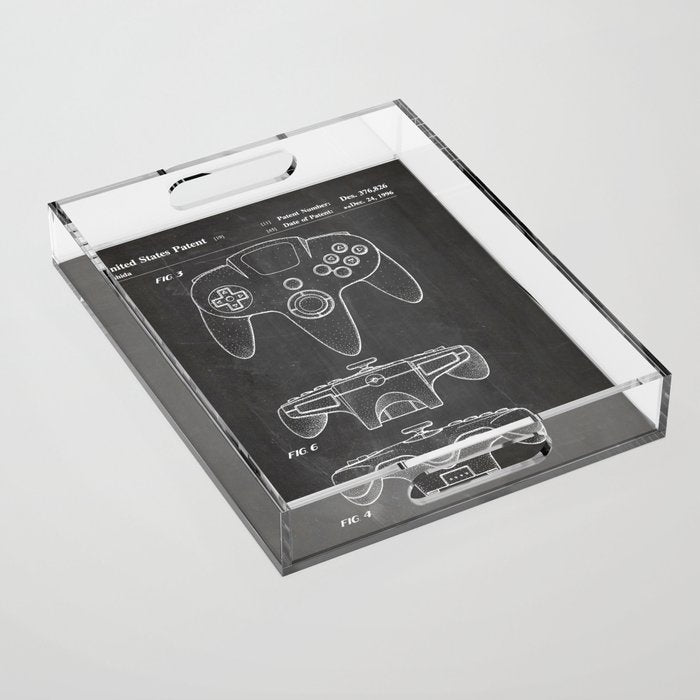 Video Game Controller Patent - Retro Gaming Game Room Art - Black Chalkboard Acrylic Tray Gallery Image 1