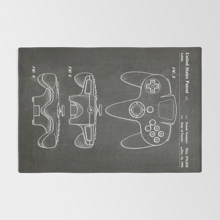 Video Game Controller Patent - Retro Gaming Game Room Art - Black Chalkboard Rug Gallery Image 2