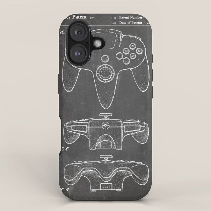 Video Game Controller Patent - Retro Gaming Game Room Art - Black Chalkboard iPhone Case Gallery Image 1
