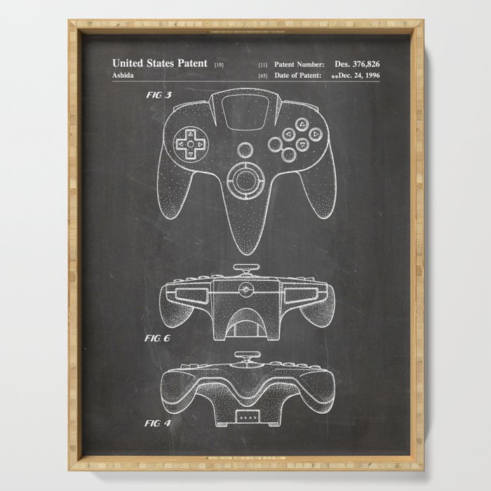 Video Game Controller Patent - Retro Gaming Game Room Art - Black Chalkboard Serving Tray Gallery Image 1