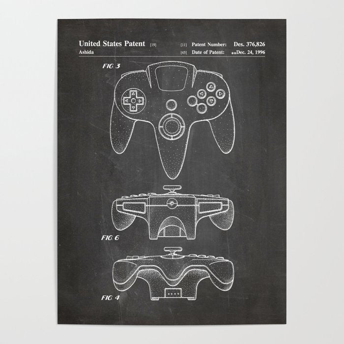 Video Game Controller Patent - Retro Gaming Game Room Art - Black Chalkboard Poster Gallery Image 4