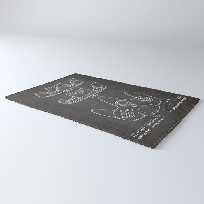 Video Game Controller Patent - Retro Gaming Game Room Art - Black Chalkboard Rug Gallery Image 3