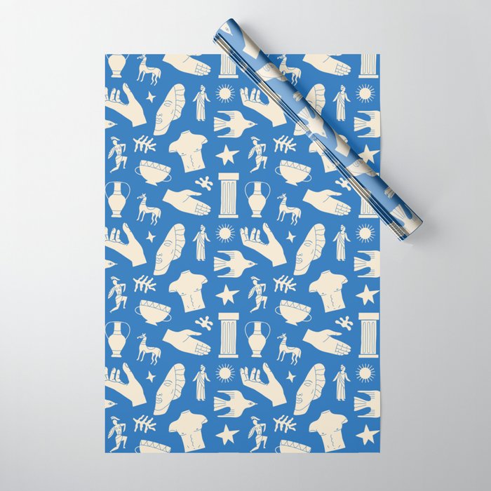Ancient blue greek statue doodle pattern Wrapping Paper Gallery Image 1