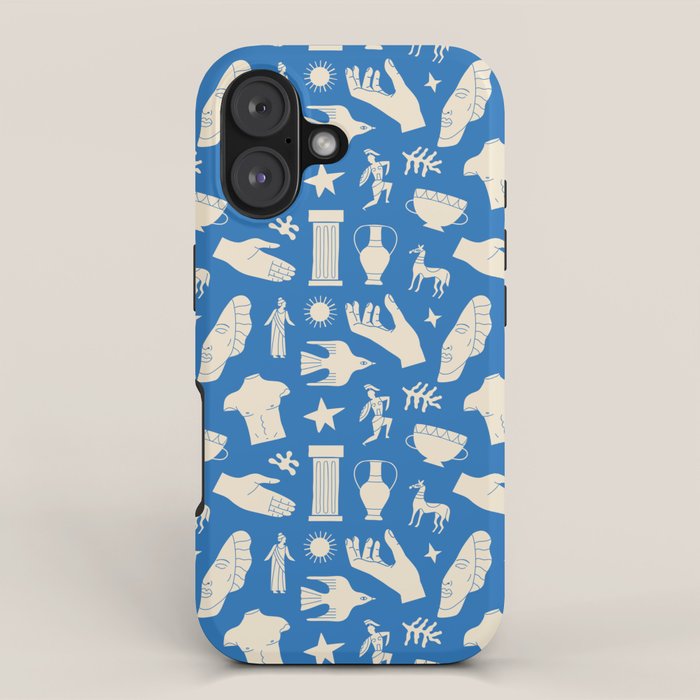 Ancient blue greek statue doodle pattern iPhone Case Gallery Image 1