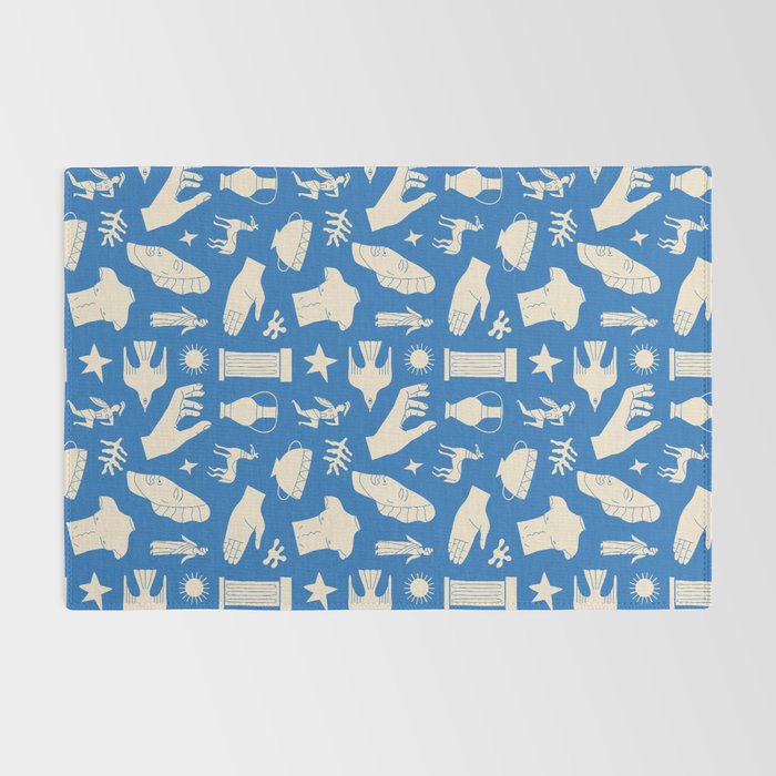 Ancient blue greek statue doodle pattern Rug Gallery Image 2