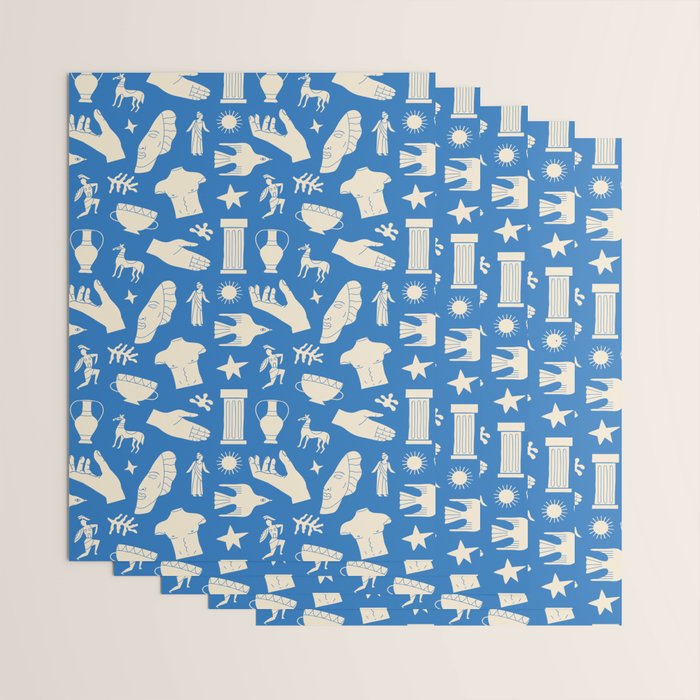 Ancient blue greek statue doodle pattern Wrapping Paper Gallery Image 3