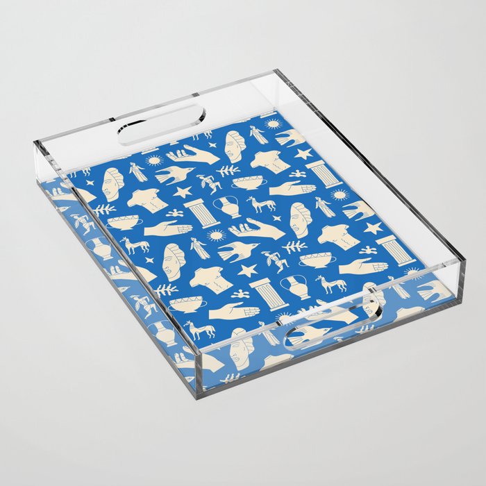 Ancient blue greek statue doodle pattern Acrylic Tray Gallery Image 1