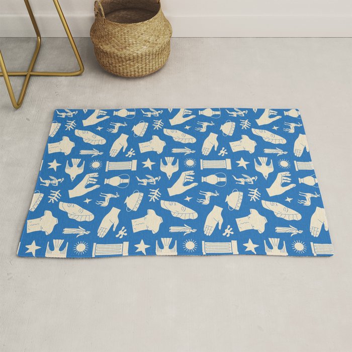 Ancient blue greek statue doodle pattern Rug Gallery Image 1
