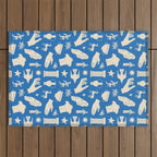 Ancient blue greek statue doodle pattern Outdoor Rug Gallery Image 1