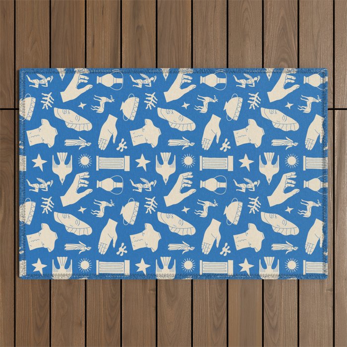 Ancient blue greek statue doodle pattern Outdoor Rug Gallery Image 1