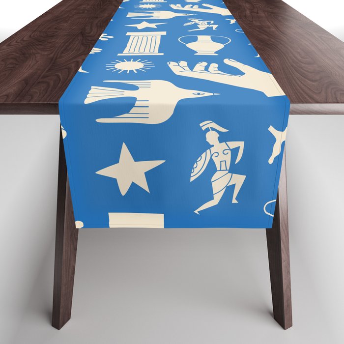 Ancient blue greek statue doodle pattern Table Runner Gallery Image 1