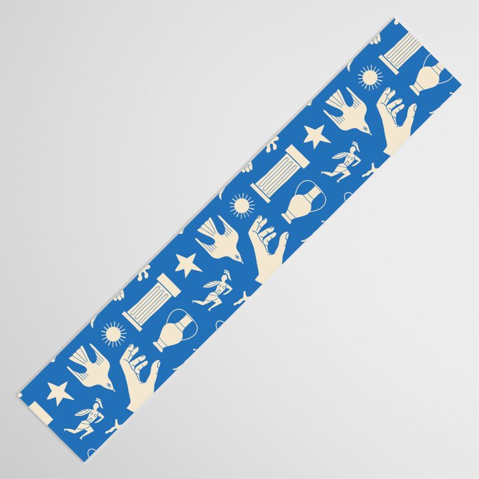 Ancient blue greek statue doodle pattern Table Runner Gallery Image 3