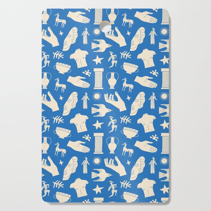 Ancient blue greek statue doodle pattern Cutting Board Gallery Image 1