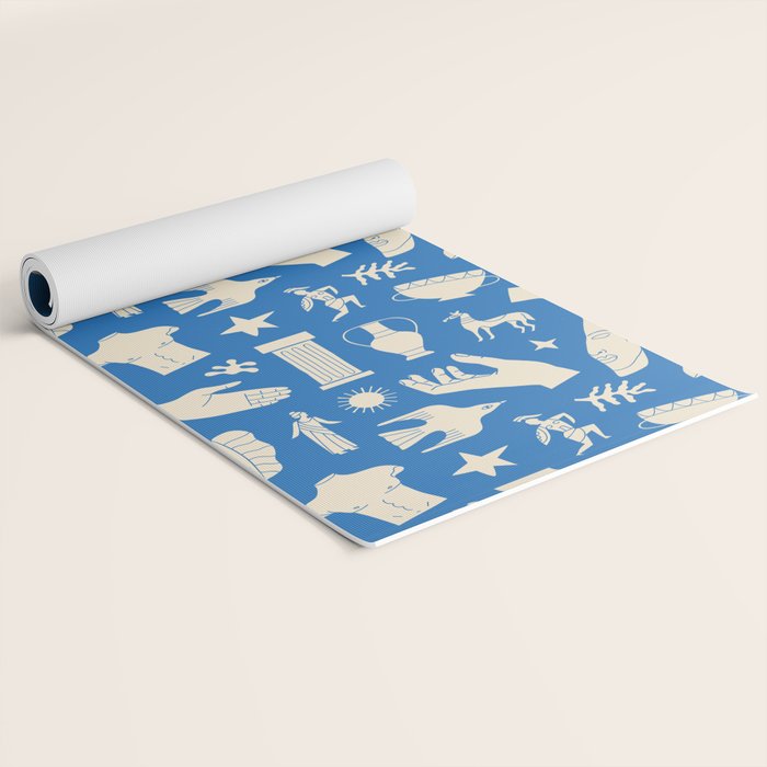 Ancient blue greek statue doodle pattern Yoga Mat Gallery Image 2