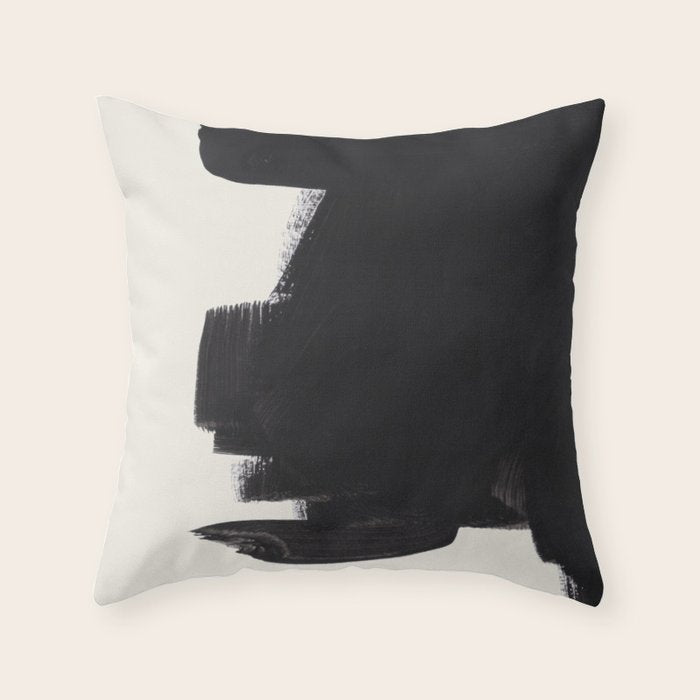 Mid Century Modern Minimalist Abstract Art Brush Strokes Black & White Ink Art Colorfield Throw Pillow Gallery Image 1