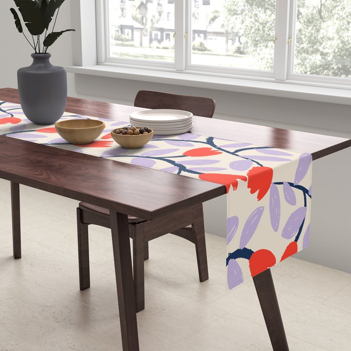 Simple Floral - Very Peri, Red, Blue Table Runner Gallery Image 2