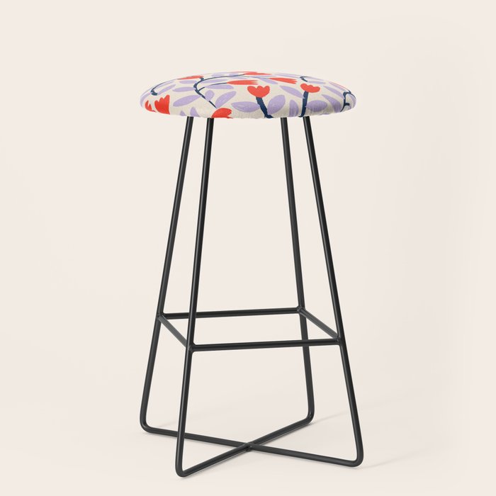 Simple Floral - Very Peri, Red, Blue Stool Gallery Image 1