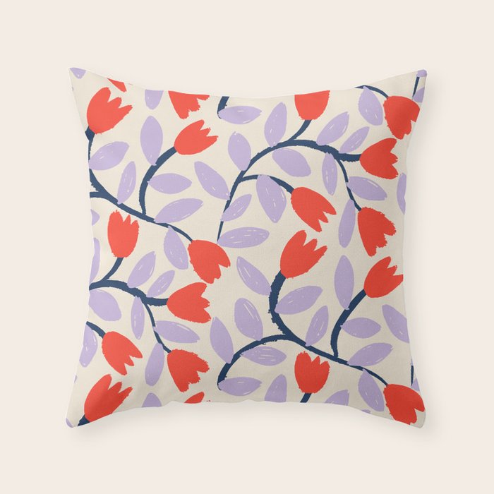 Simple Floral - Very Peri, Red, Blue Throw Pillow Gallery Image 1