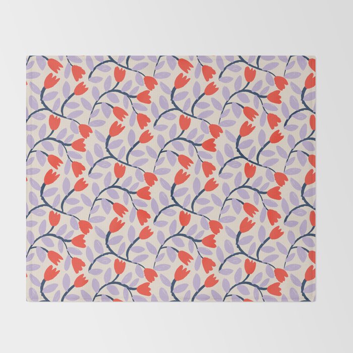 Simple Floral - Very Peri, Red, Blue Throw Blanket Gallery Image 2