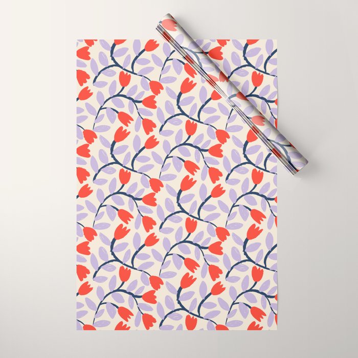 Simple Floral - Very Peri, Red, Blue Wrapping Paper Gallery Image 1