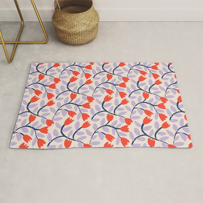 Simple Floral - Very Peri, Red, Blue Rug Gallery Image 1