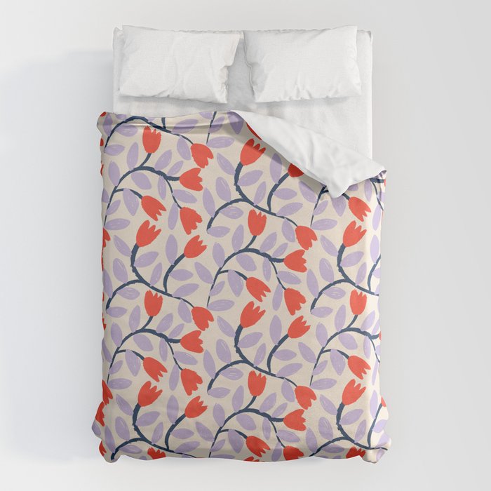 Simple Floral - Very Peri, Red, Blue Duvet Cover Gallery Image 6