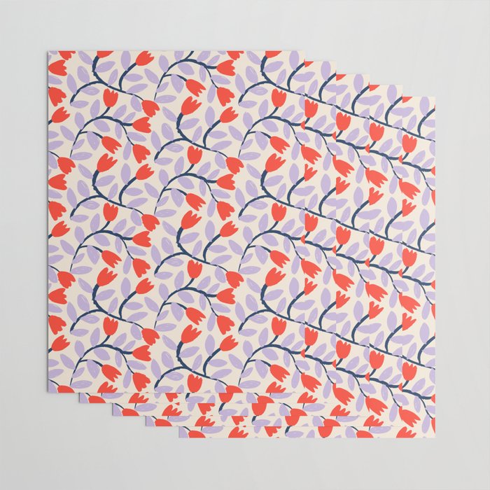 Simple Floral - Very Peri, Red, Blue Wrapping Paper Gallery Image 3